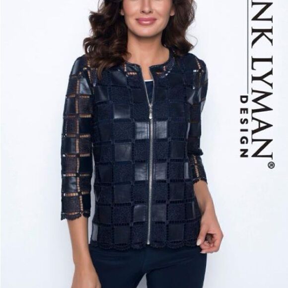 Frank Lyman Navy‎ Blue Patchwork Design Zip Up Jacket Size Small - Picture 1 of 12